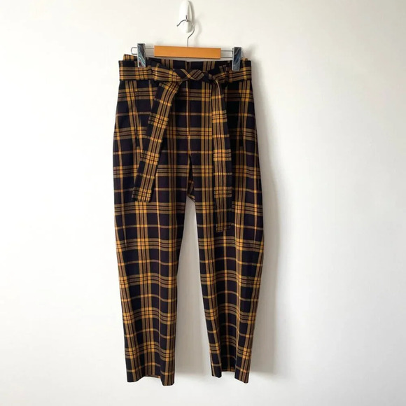 Aritzia Wilfred Tie-Front Jallade Cropped High Waisted Pant Plaid Size 2 - Picture 3 of 7